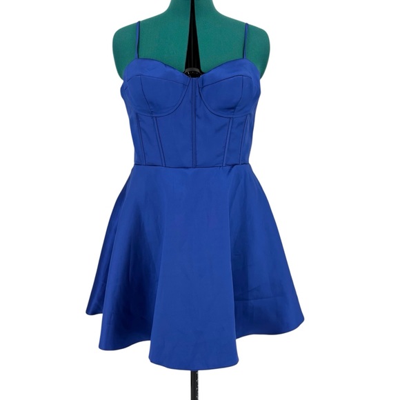 B. Smart NWOT Royal Blue Satin Corset Fit & Flare Sleeveless Cocktail Dress, 15 - Picture 3 of 16